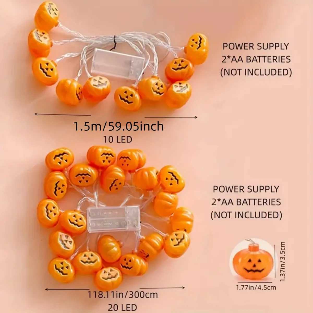 1pc 10/20 LED Halloween 3D Pumpkin String Lights Battery Powered Pumpkin Fairy Atmosphere Lights Suitable For Halloween Decor XJ250612