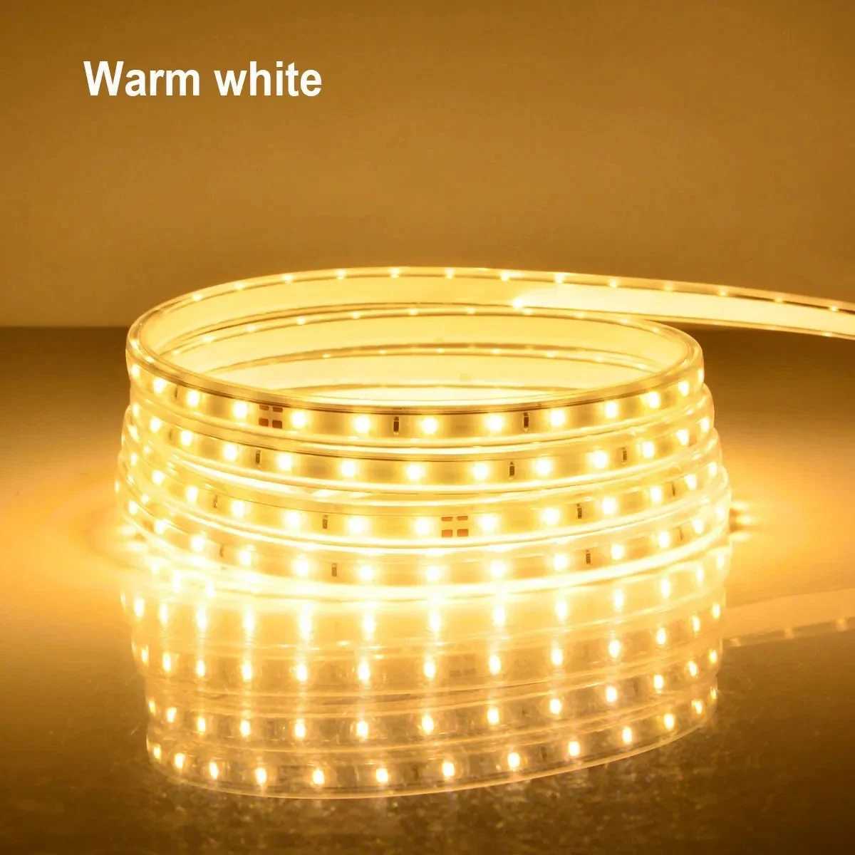 220V LED Strip Light SMD5050 Flexible LED Rope Light Warm White Outdoor Waterproof LED Light for Home Decoration With EU Plug XJ250612