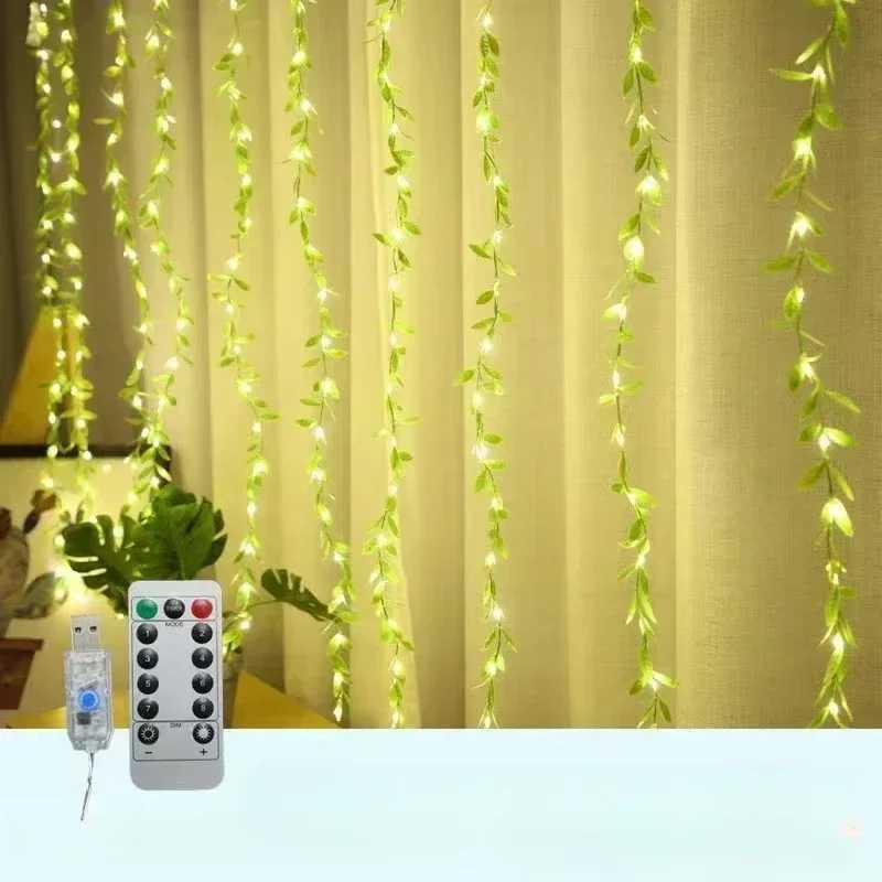 3M USB Maple Leaf Curtain Lights Ivy Artificial Green Leaf Garland Fairy Light String for Wedding Holiday DecorationXJ250612