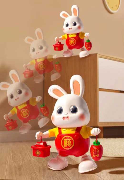 Electric Little Fu Rabbit Baby Toy Can Dance Childrens Head Up Practice Training L250612