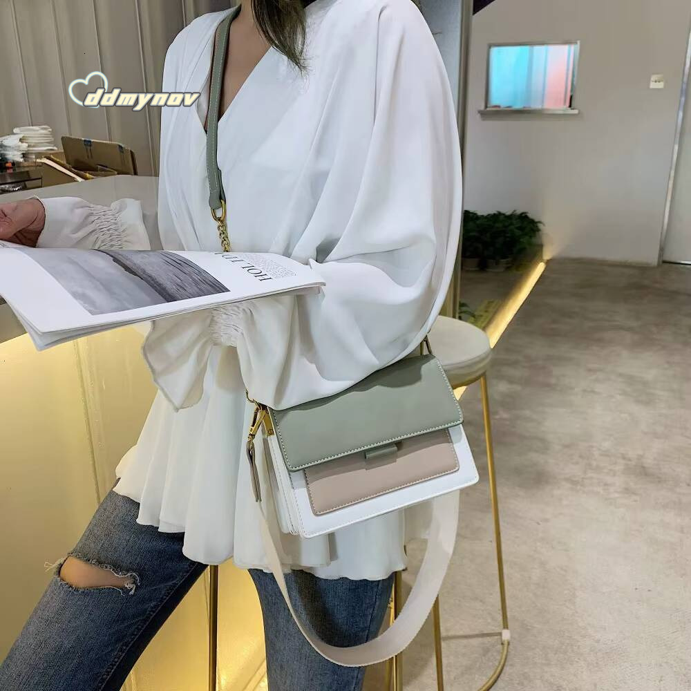 Contrast color Leather Crossbody Bags For Women Travel Handbag Fashion Simple Shoulder Messenger Ladies Small Flap Bag ddmynov