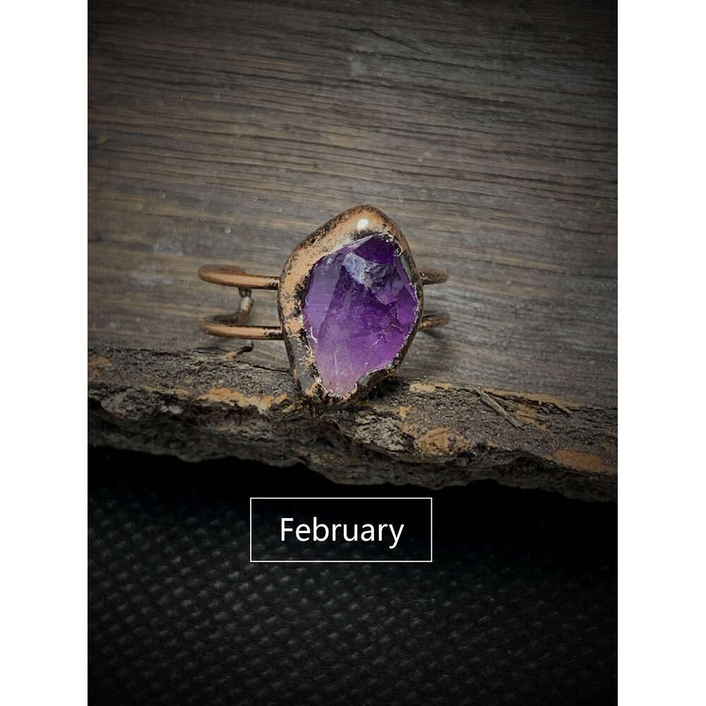 Wind Twelve Birthstone Natural Raw Stone Irregular Adjustable Open Ring Women's Birthday Gift