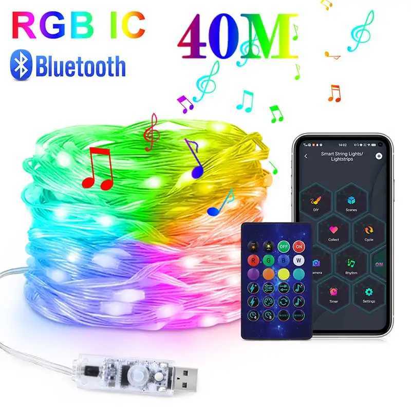 40M RGBIC LED String WS2812B Bluetooth USB Music Dream Color Light 5V Christmas Birthday Party Garland Decoration Fairy Lights Home XJ250612