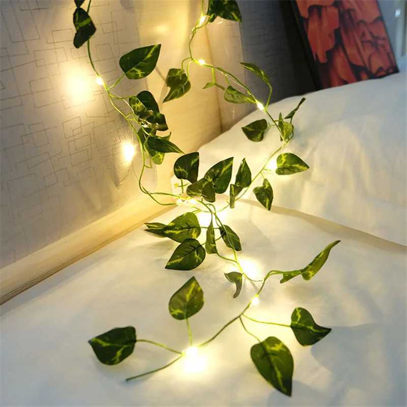 2M-10M Flower Green Leaf String Lights Artificial Ivy Vine Fairy Light Wedding Party Decoration Christmas Home Room Wall Plant XJ250612