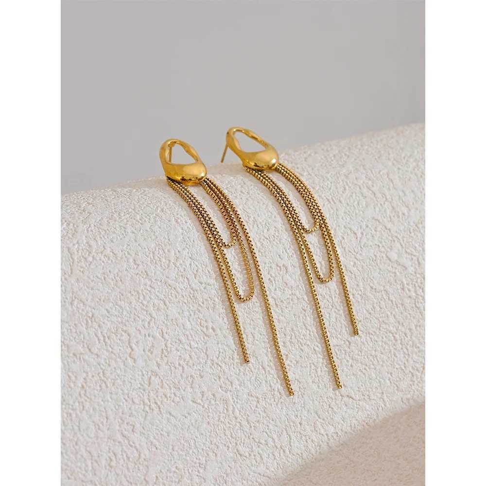 Yhpup 316L Stainless Steel Geometric Tassel Chain Drop Dangle Earrings for Women Temperament Popular Waterproof Jewelry Gift M250613