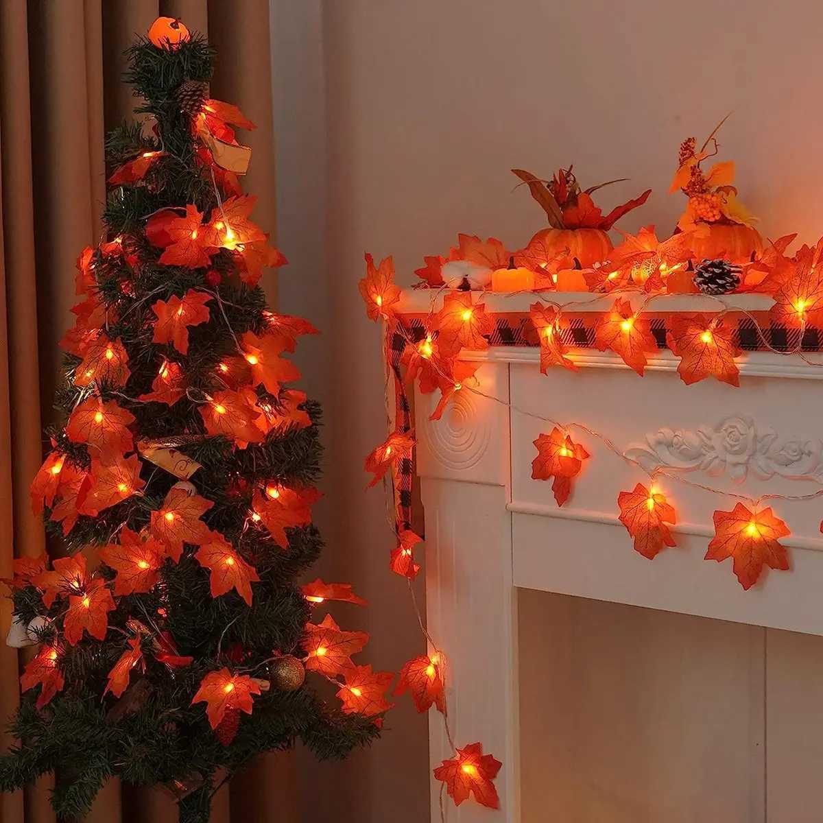 1PC Maple Leaf String Lights 10/20/30/40 LED Lights Battery Operated Waterproof For Halloween Outdoor Autumn Thanksgiving Decoration XJ250612