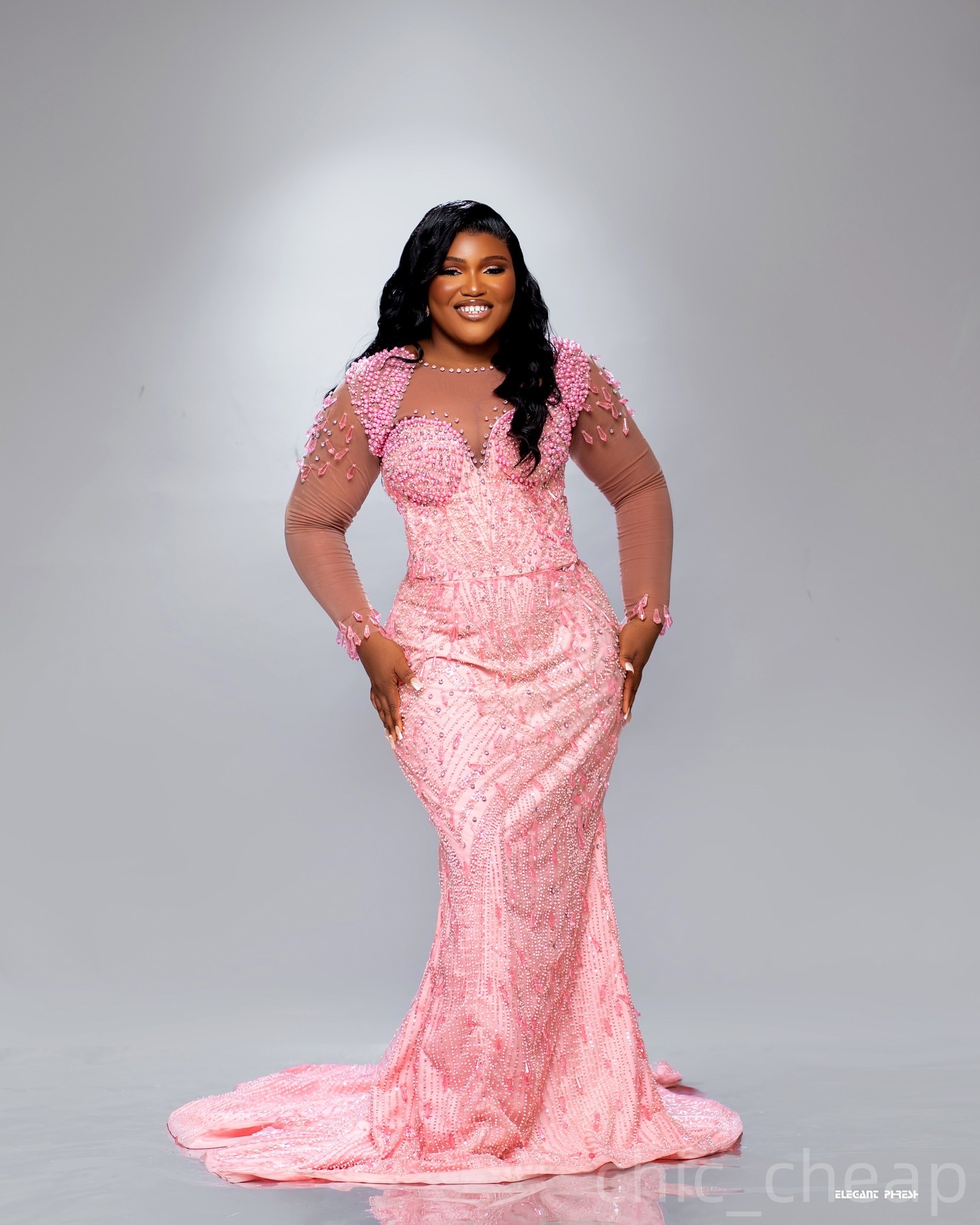 Pink Mermaid Prom Dresses 2025 Pearls Crystals Sequined Full Sleeves Evening Formal Party Second Birthday Engagement Gowns Plus Size Dress For Special