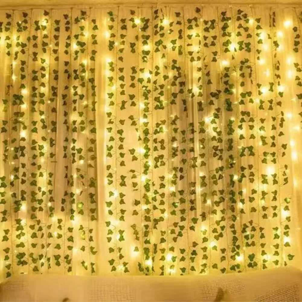 3M USB Maple Leaf Curtain Lights Ivy Artificial Green Leaf Garland Fairy Light String for Wedding Holiday DecorationXJ250612