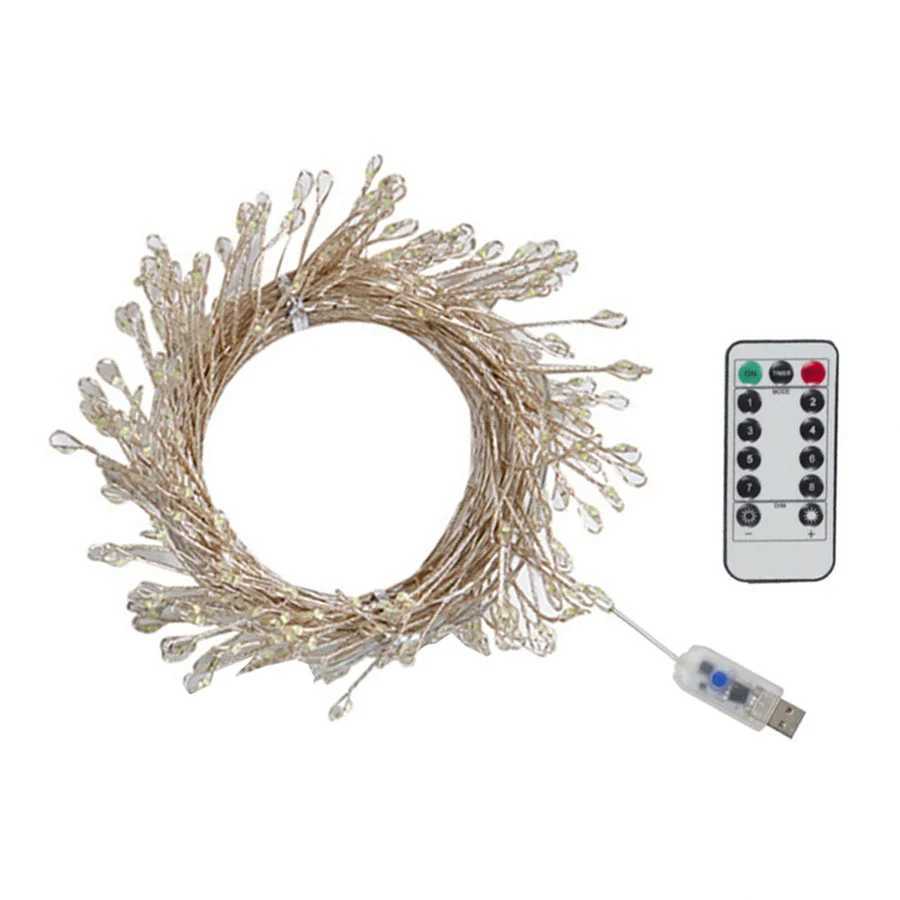 3/6/12M LED Christmas Garland Starry Cluster Light With Remote USB Power Firecracker Fairy Light Copper Wire Party String Light XJ250612