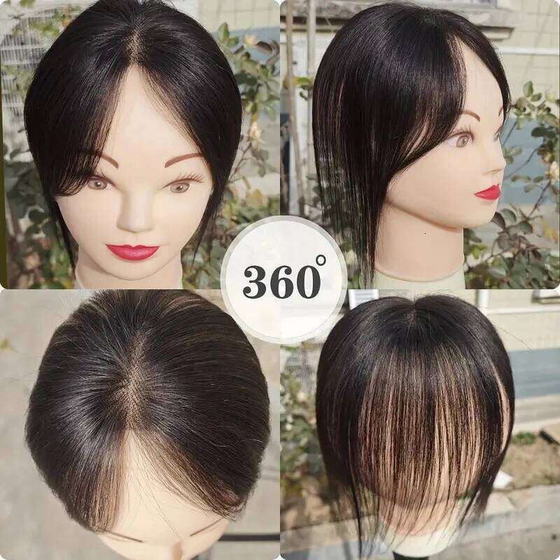 Elegant Women's Topper Real Human Straight Full Ideal for Thinning White Hair Coverage Beginner-Friendly