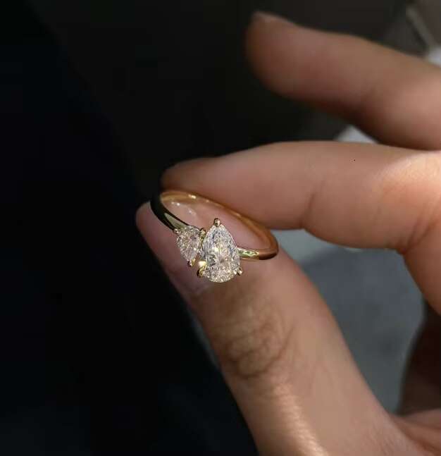 2025 New Arrival 7*10 5*10 Double Pear Shaped Engagement Ring VVS Moissanite D Color Pear Cut Women Fine Rings