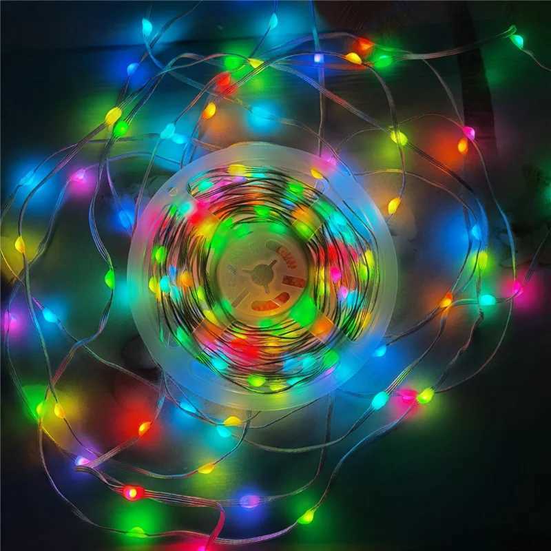 WS2812B USB Fairy Lights Bluetooth LED String Fairy Lights Dreamcolor RGBIC Party Christmas Lights Wedding Decoration Garland XJ250612