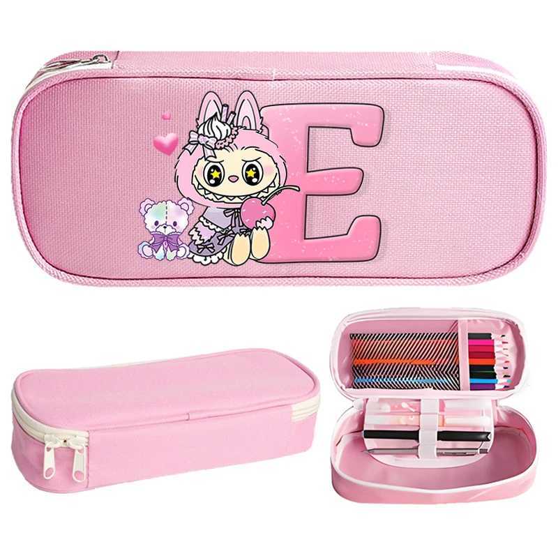 Labubu High-capacity Pencil Case for Students Cartoon Letter A-Z Printed Pen Bag Boys Girls Stationery Storage Fashion Box Gifts W250613