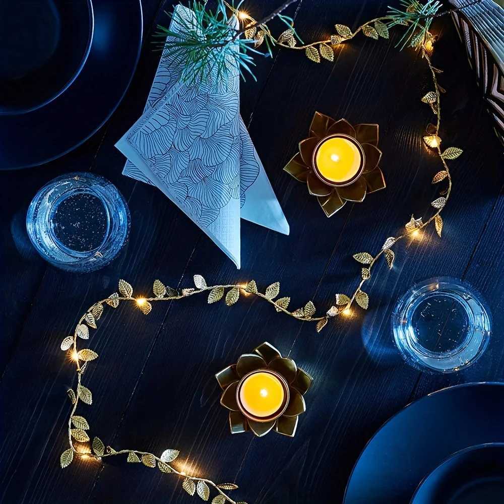 1Pcs 5M 50LED Golden Tiny Leaves Fairy Light Battery Powered LED Copper Wire String Lights For Wedding Home Party DIY Xmas Decor XJ250612