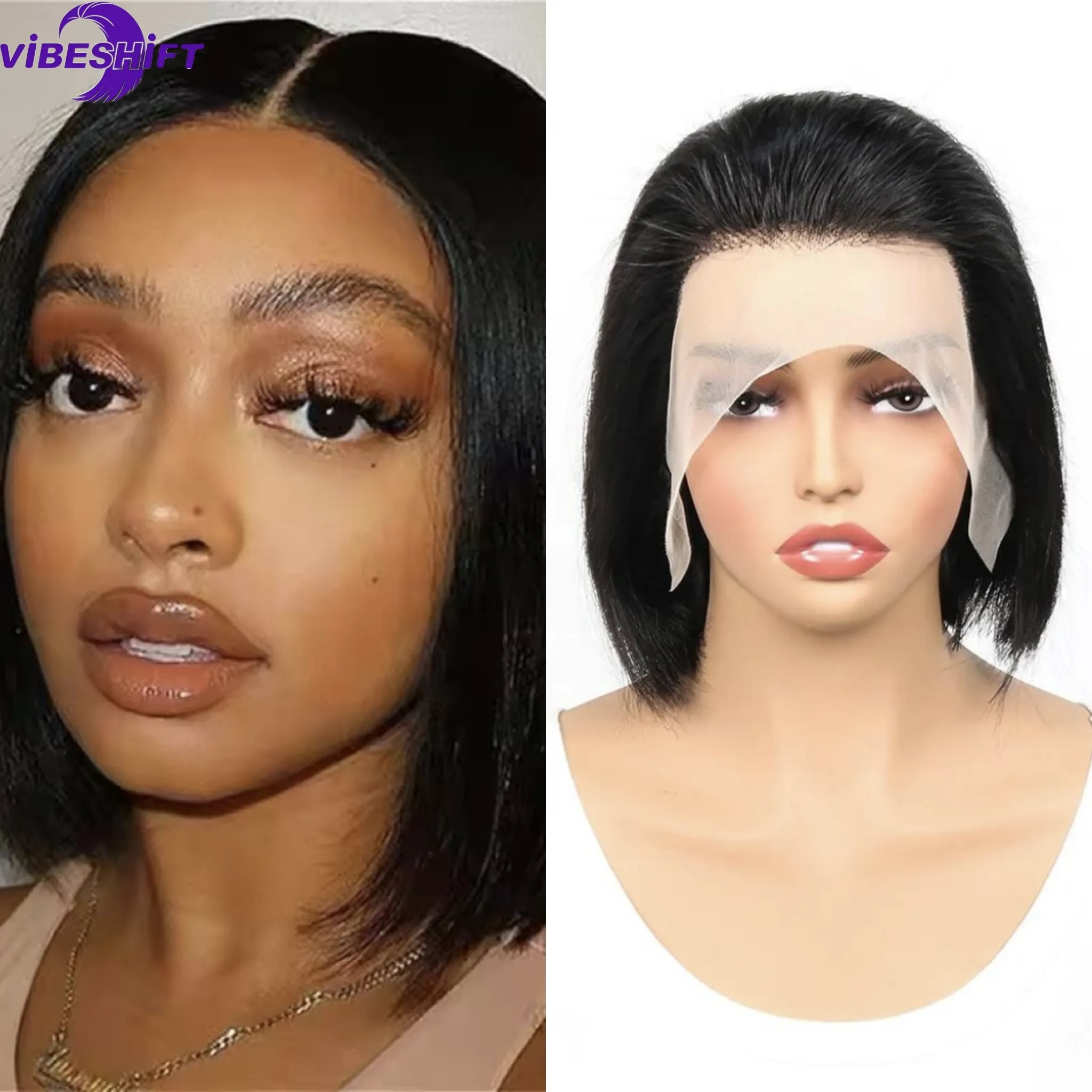 ViBESHiFT 10-16 Inch Human Hair Bob Wigs 13x4 frontal wigs human hair Pixie cut hair with Natural Look