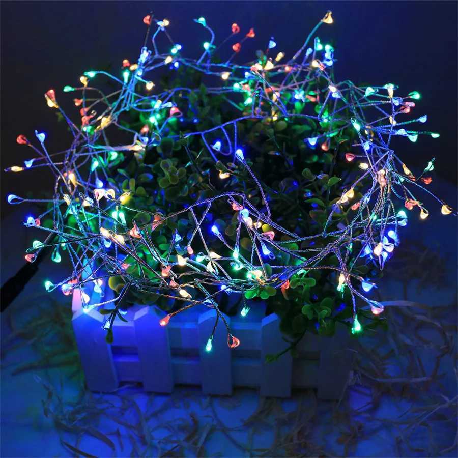 3/6/12M LED Christmas Garland Starry Cluster Light With Remote USB Power Firecracker Fairy Light Copper Wire Party String Light XJ250612