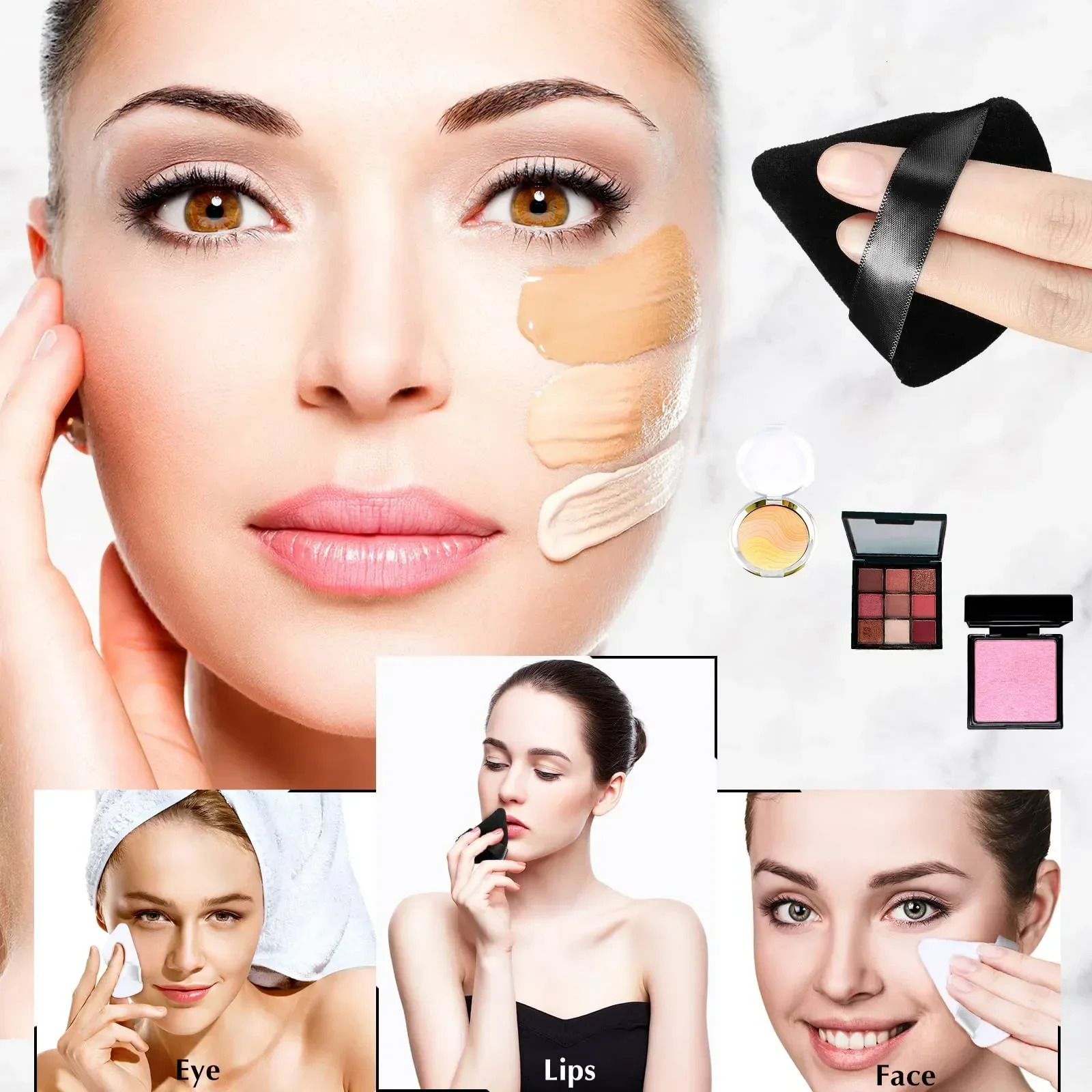 10/20Pcs Triangle Velvet Powder Puff Pizza Flours Mini Face Makeup Sponge Cosmetics Washable Lightweight Makeup Tool 250610