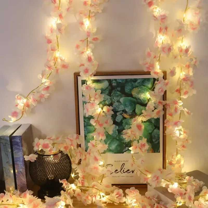 2M LED Cherry Blossom Wreath Bedroom Artificial Vine Decoration Fairy Light Wedding Proposal Valentines Day String LightsXJ250612