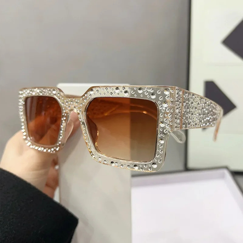 Fashion Square Crystal Sunglasses for Women Men Rhinestone iamond Sun Glasses Retro Big Frame Sparkling Glasses 250609
