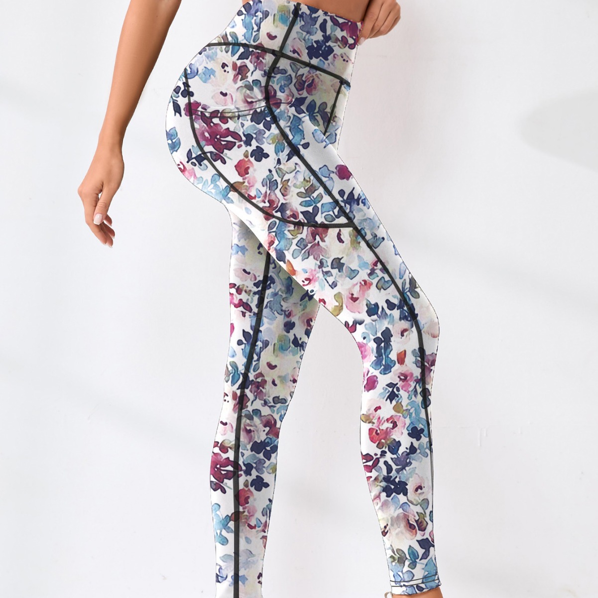 Stylish Fast Drying Athletic Tights Featuring Floral Design - Perfect for Gym Activities