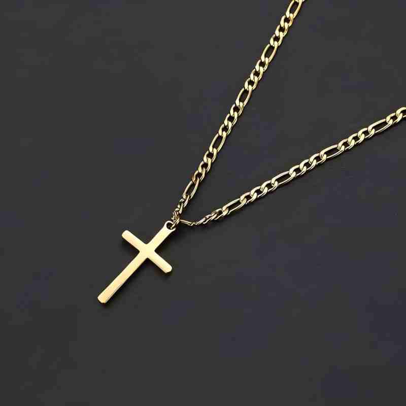 Men's Layered cross Necklace - 18K gold, silver, black stainless steel men's cross necklace, layered rope chain cross necklace