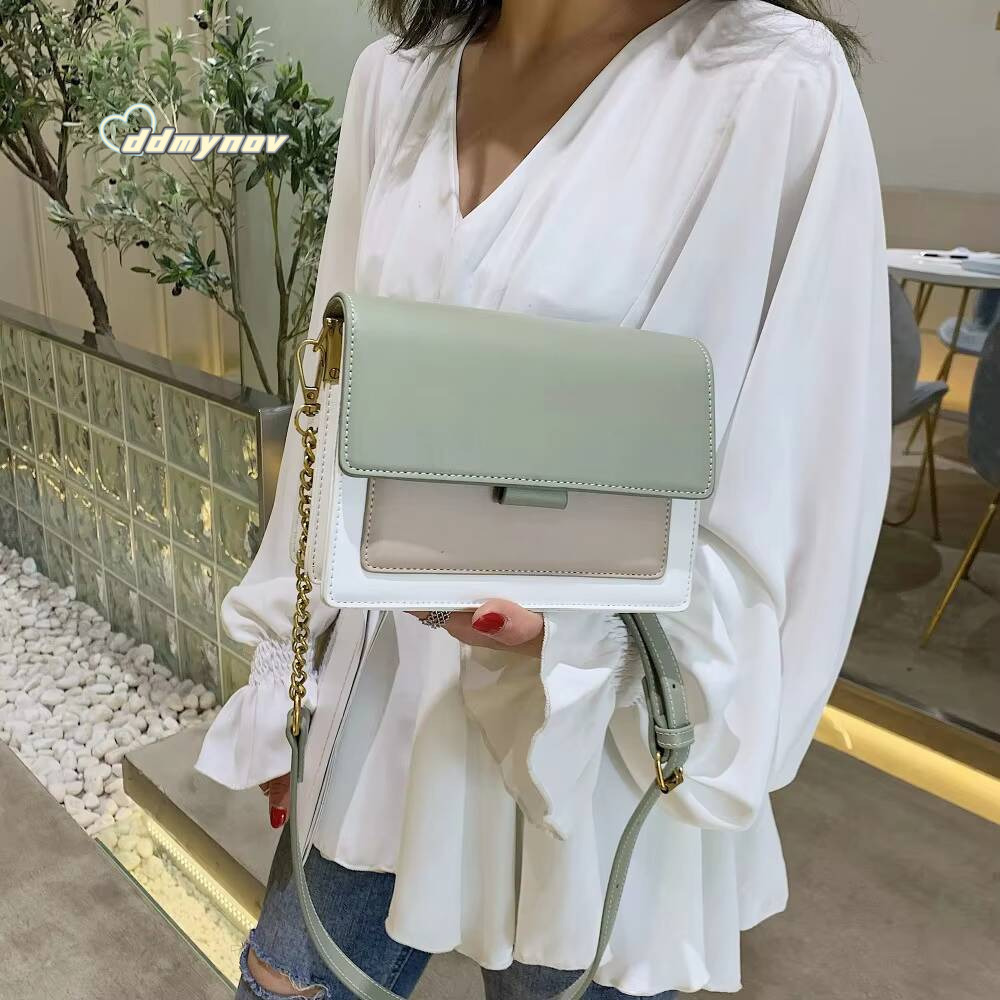 Contrast color Leather Crossbody Bags For Women Travel Handbag Fashion Simple Shoulder Messenger Ladies Small Flap Bag ddmynov