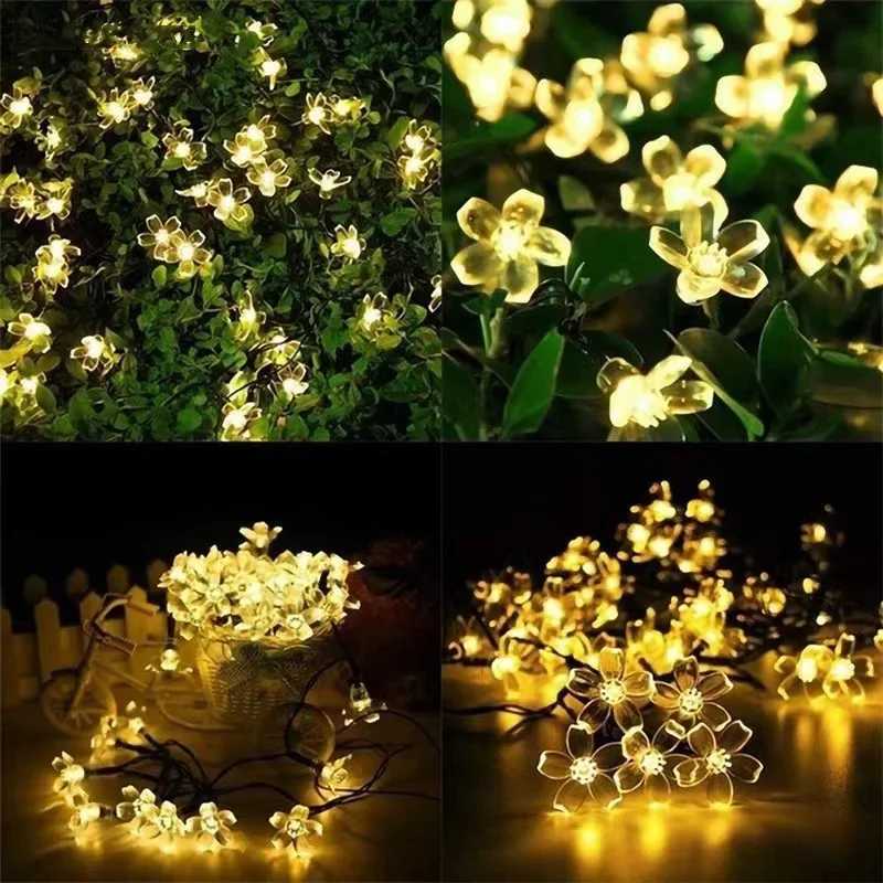 Solar Fairy String Light Sakura Garlands 5/7/12M Peach Flower Cherry LED Lamp for Wedding Party Garden Christmas Outdoor Decor XJ250612