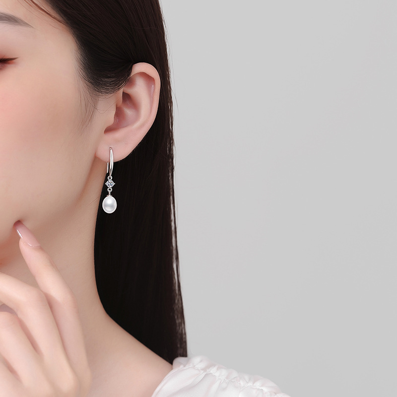 S925 Sterling Silver Stud Earrings with Moissanite and Natural Freshwater Pearls, Women's Versatile Elegant Earrings, Cross-Border Jewelry Wholes