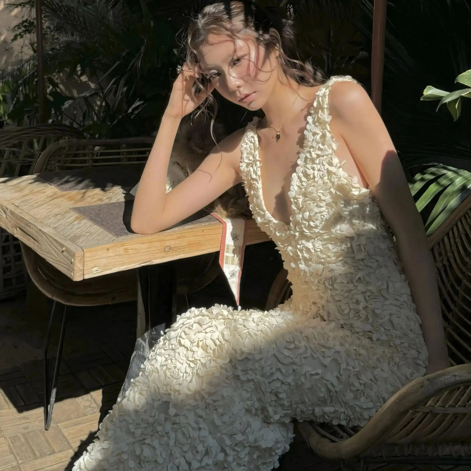 Three Dimensional Deep VNeck Dress For Women In The Summer Of Featuring A Unique And Distinctive Beige Temperament 250612