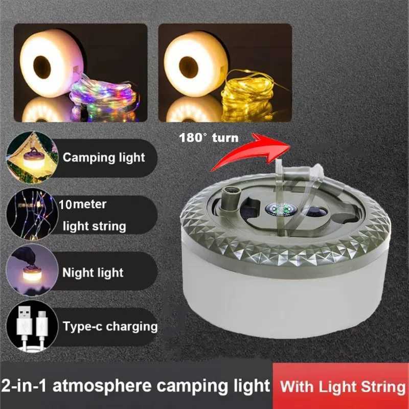 Camping Lights String with 8 Modes Rechargeable LED String Lights Portable Camping Lantern Emergency Light for Hiking Yard Decoration XJ250612