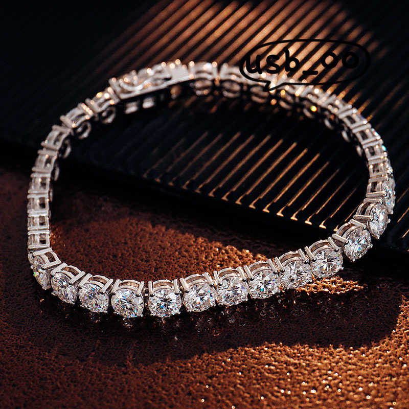 OACOCA 6mm Tennis Bracelet Round Brilliant Cut Mossanite Tennis Chain 925 Silver Claw Setting Tennis Bracelet Hip Hop Fine Jewelry