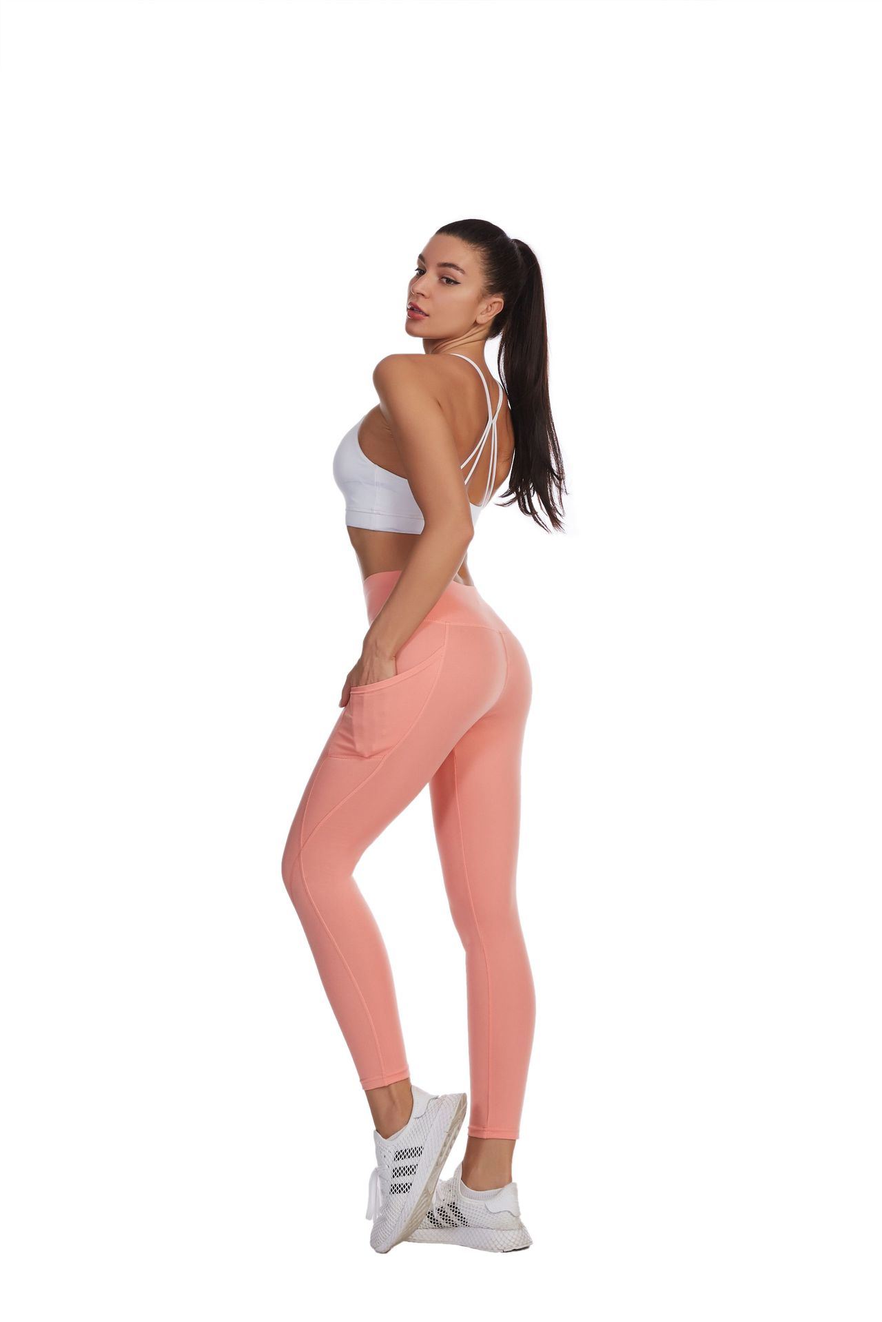 Europe and the United States popular high waist hip lift slim fitness side pocket sports leggings yoga pants women
