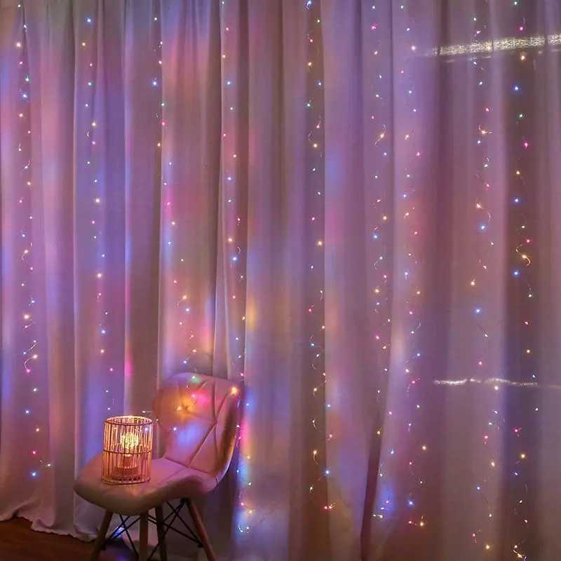 3/4/6M USB 8 Modes Window Curtain String Lights Remote Christmas Fairy Garland Lights for Party Wedding Holiday Bedroom Decor XJ250612