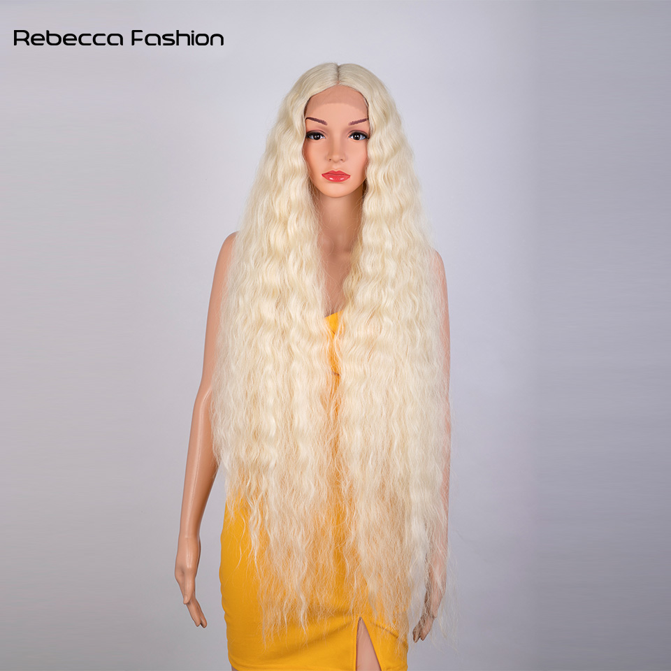 Rebecca Fashion Cosplay Synthetic Front For Black Women 42 Inch Long Curly Lace Wigs Ombre Highlight Ginger 613 Pink Wig