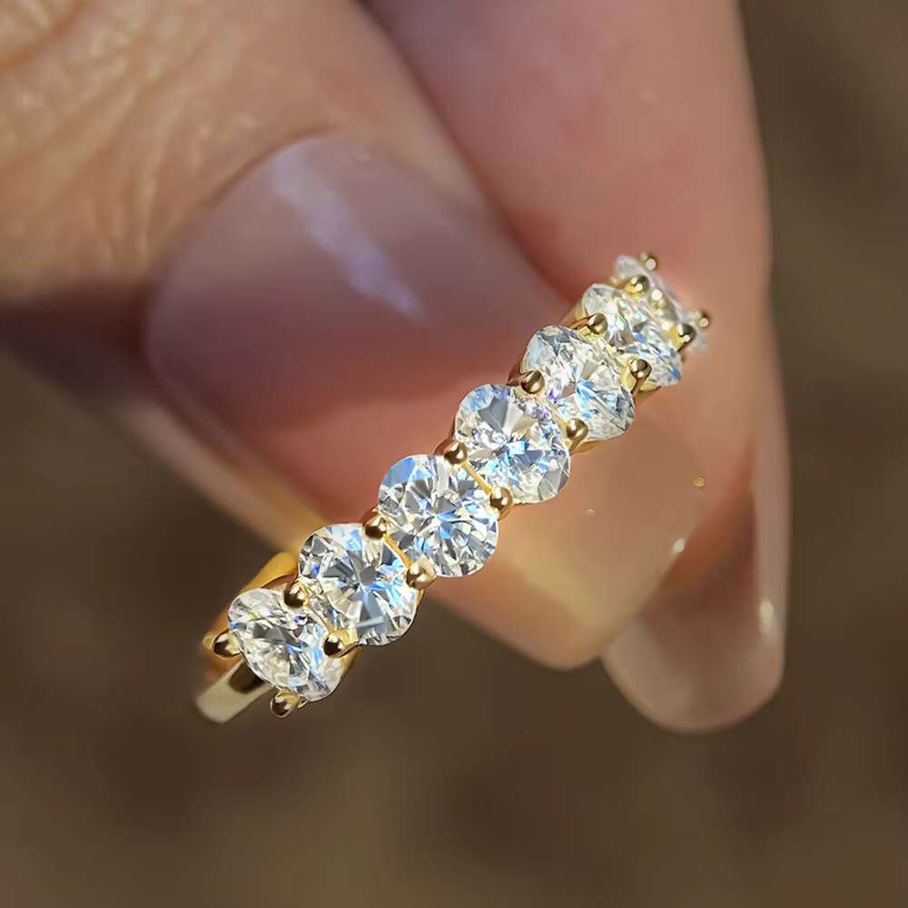 925 Silver Jewelry Yellow Gold Oval Cut Moissianite Diamond Wedding Ring Bling VVS Moissanite Eternity Rings for Women