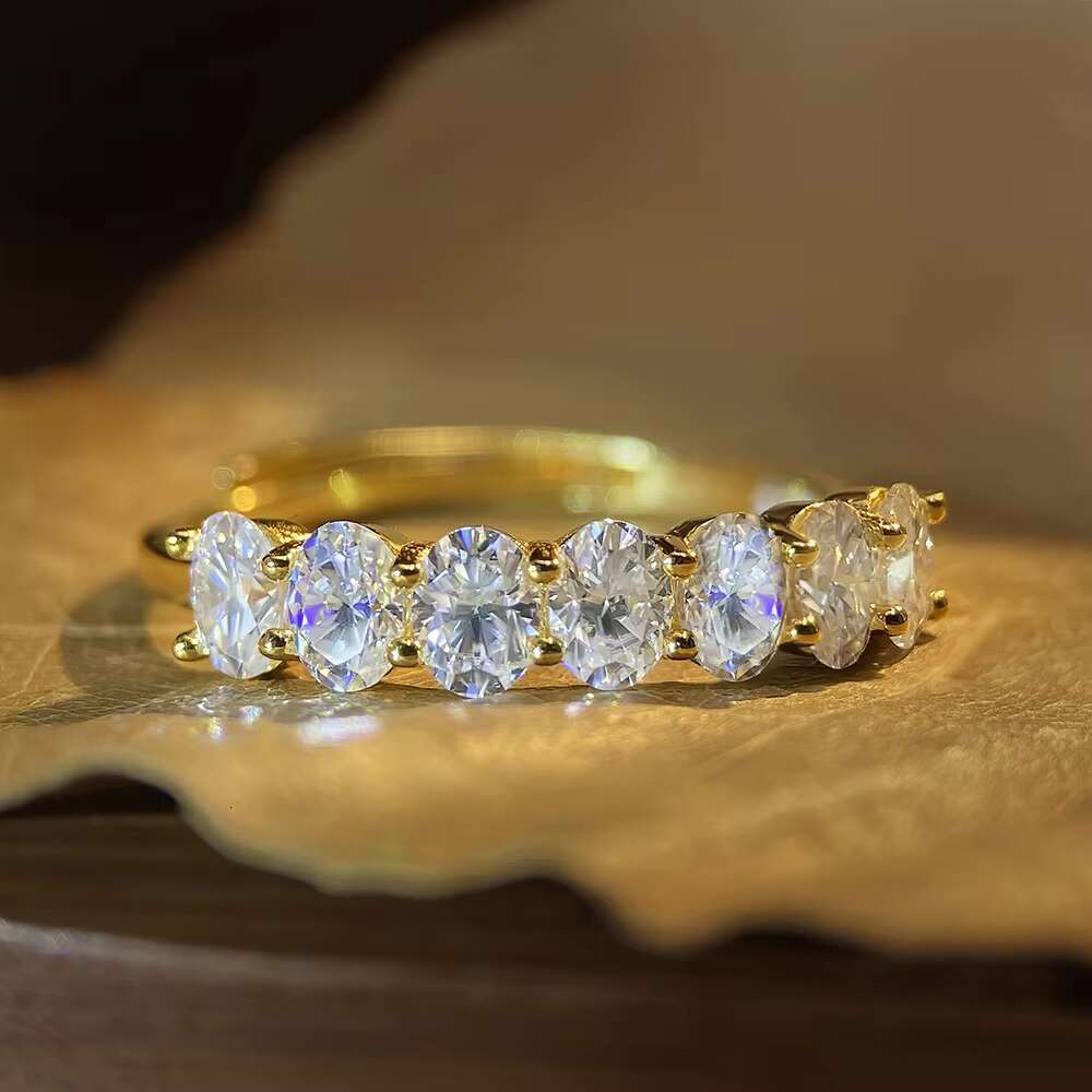 925 Silver Jewelry Yellow Gold Oval Cut Moissianite Diamond Wedding Ring Bling VVS Moissanite Eternity Rings for Women