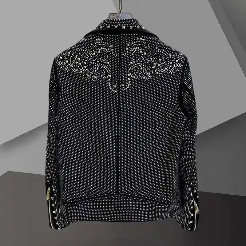High Quality Paisley Heavy Industry Rhinestones Men Jacket Coat Drill Punk Club Outfit Jacket Jaqueta Bomber Diamond Black 250611