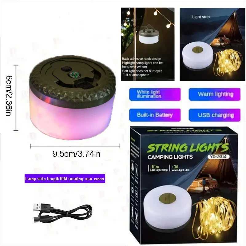 Camping Lights String with 8 Modes Rechargeable LED String Lights Portable Camping Lantern Emergency Light for Hiking Yard Decoration XJ250612