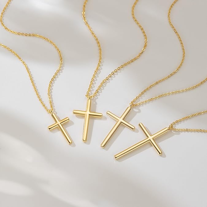 Women's cross necklace 14K gold cross necklace, simple gold chain, faith pendant necklace