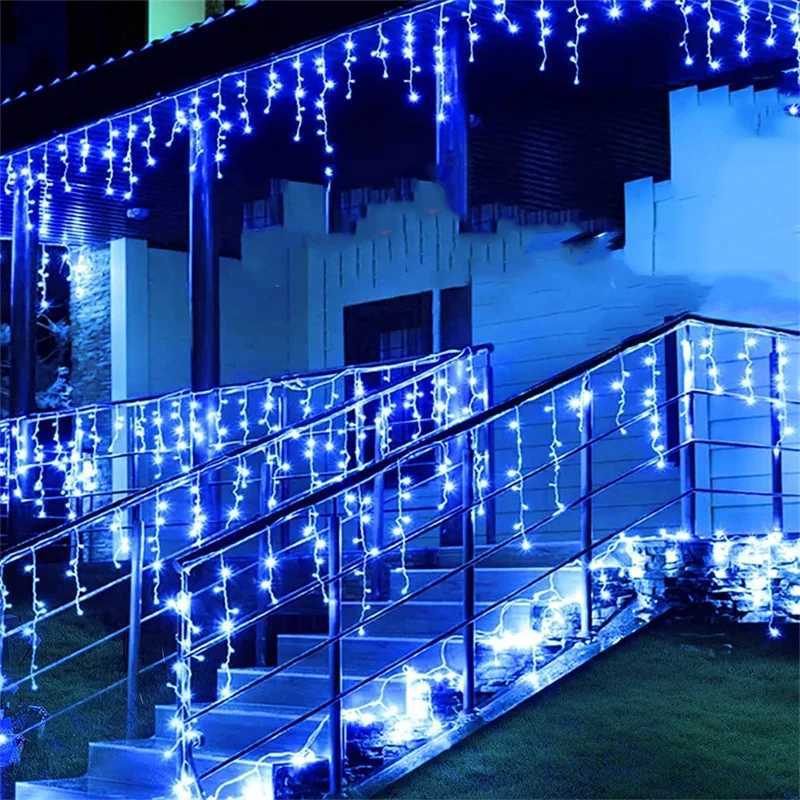 Christmas Lights Waterfall Outdoor Decoration 5M Droop 0.4-0.6m LED Lights Curtain String Lights Party Garden Eaves Decoration XJ250612