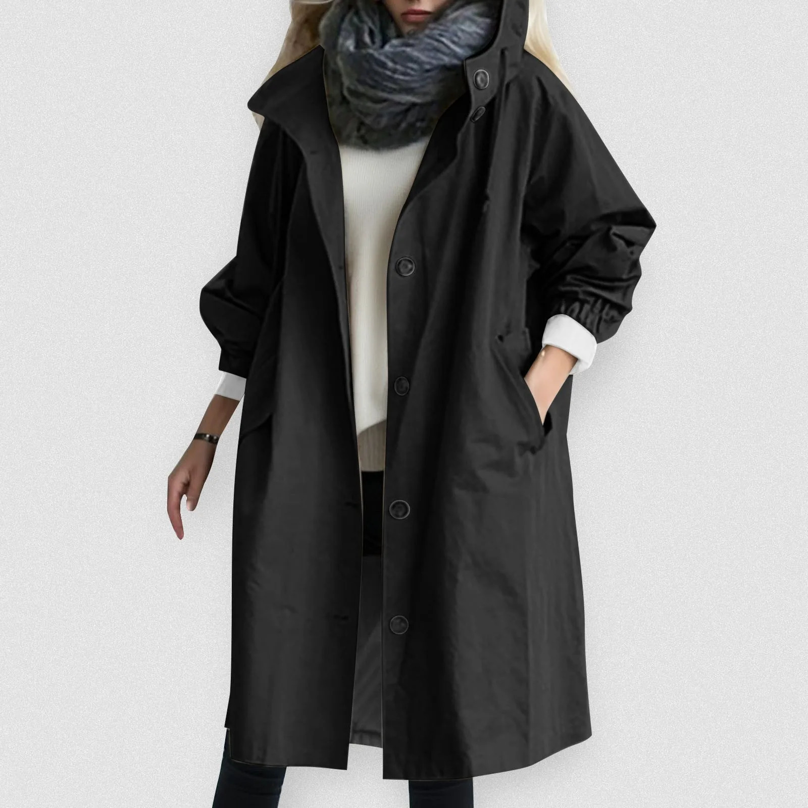 Trench Coat For Women Elegant Windbreaker Hooded Coat Fall Spring Jacket Loose Outerwear Korean Style Coats For Women 250606