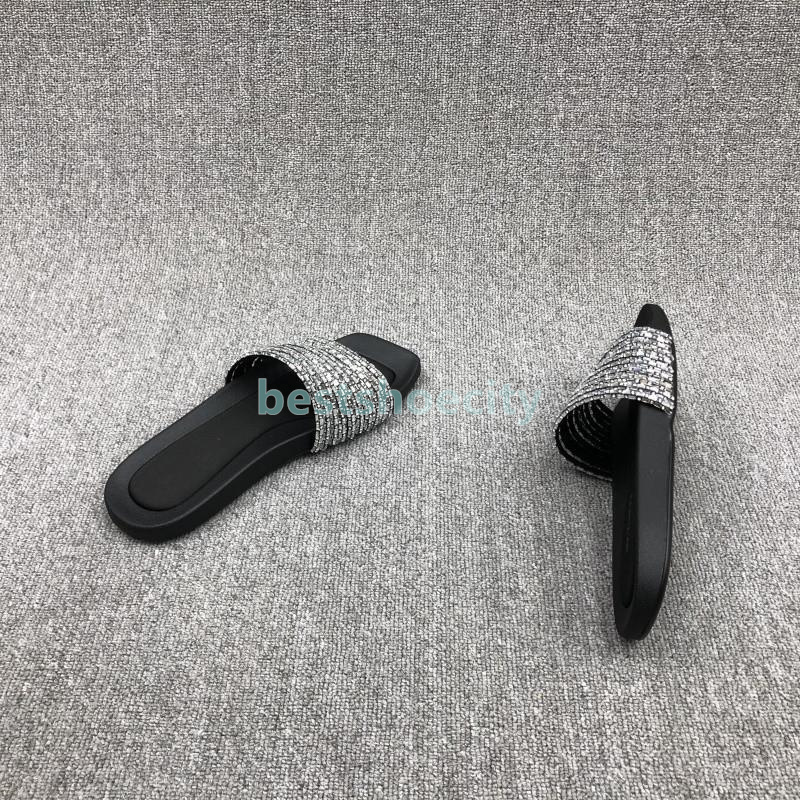 free shipping designer slides women sandals crystal slippers summer luxury fashion open-toe womens sliders casual mules flats slipper