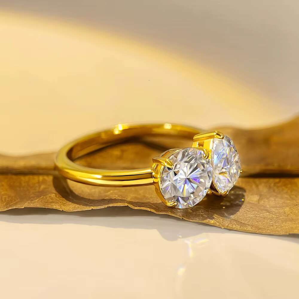 2025 New Arrival VVS Moissanite Engagement Ring Two Stone Round Pear Shaped D Color Pear Cut Fine Womens Rings