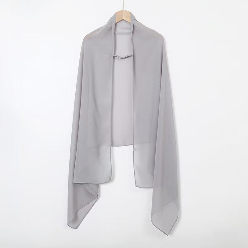 T957 new fashion and convenient integrated headscarf pearl chiffon material head scarf with elastic band adjustable scarf