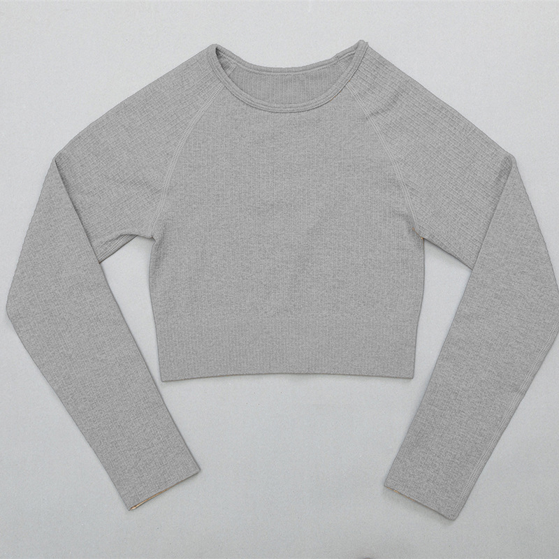 Hua'er Yuan European and American large size spring and summer seamless knitted yoga clothes long sleeves high waist hip lift fitness sports suit