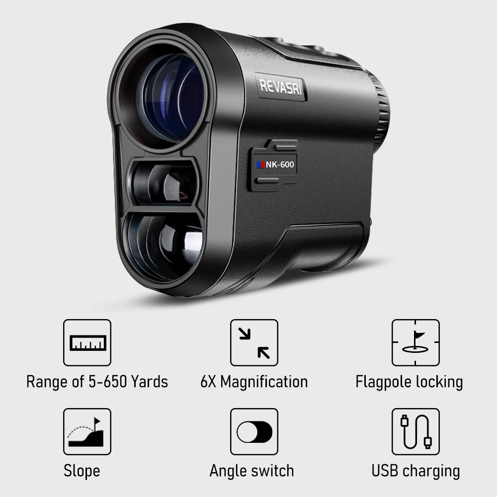 REVASRI 600M/Yards Golf Laser Rangefinder with Slope Compensation Flagpole Lock Vibration USB Rechargeable for Golfing