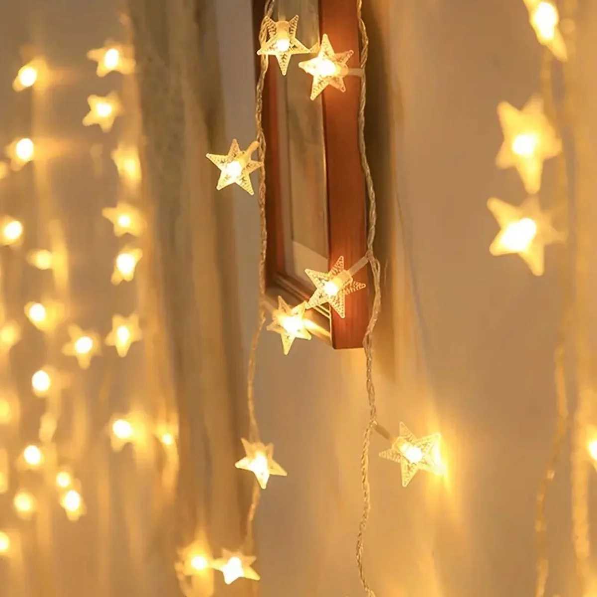 1PC 10/20/30/40 LED Star String Lights Battery Operated Fairy Lights For Christmas Tree Bedroom Room Party Home Wedding Decor XJ250612