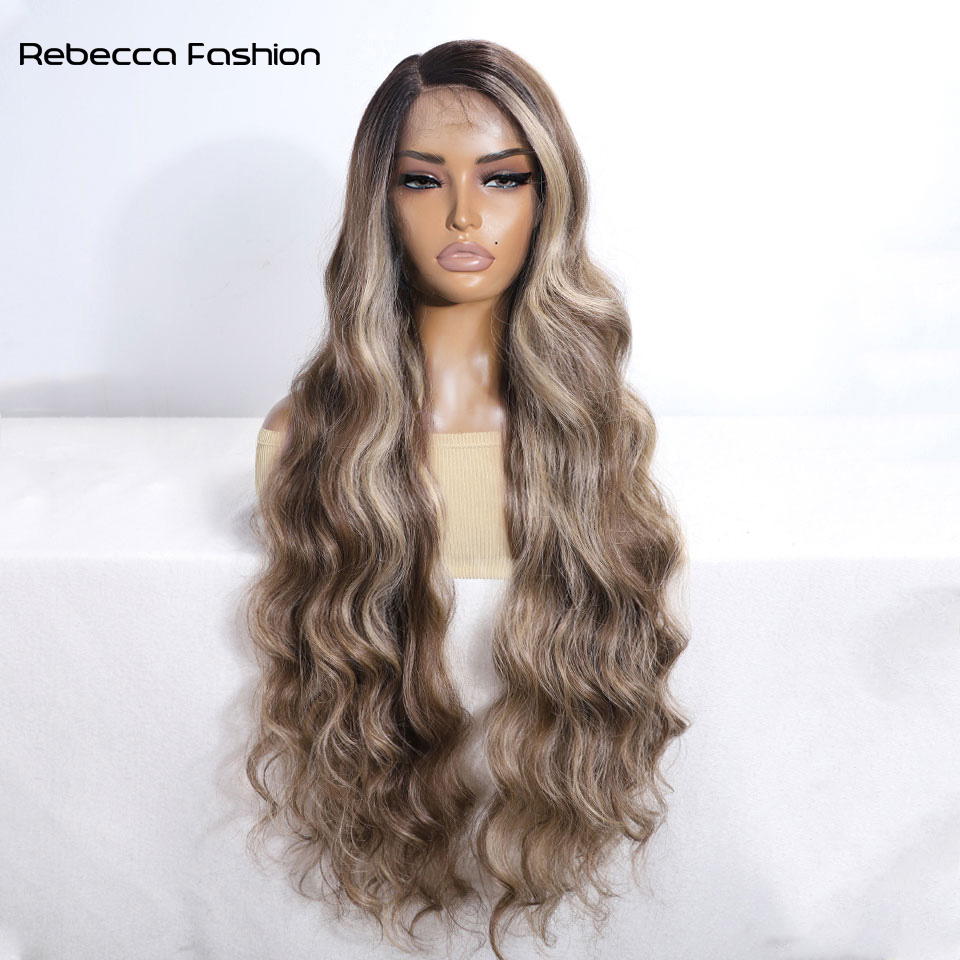 Rebecca Fashion Body wave 36Inch Long Hair for Women Daily Synthetic wig High Temperature Fiber 150% Density