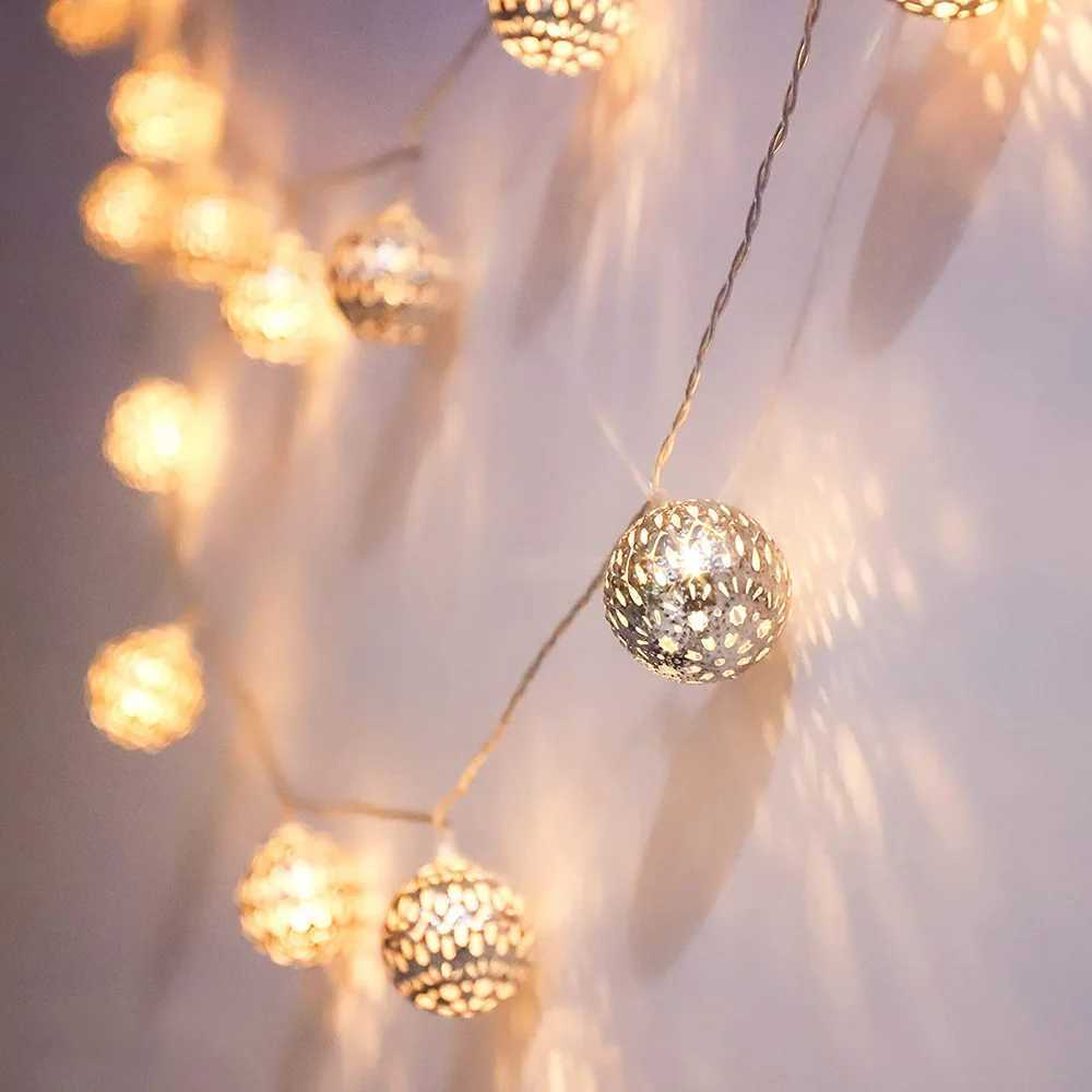 10/20LED Moroccan String Lights Battery Operated Indoor Silver Globe Garland Fairy Lights Holiday Wedding Christmas Party DecorXJ250612