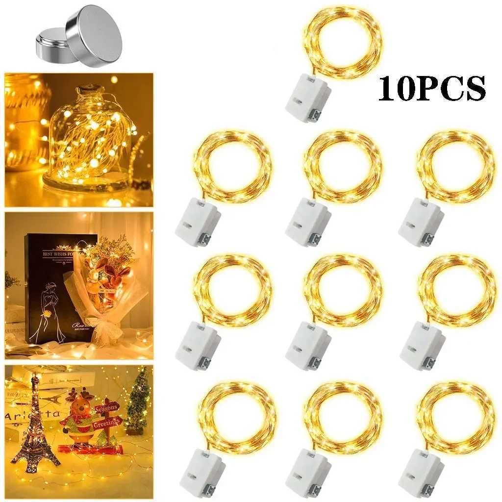 10Pcs Festoon LED Fairy String Lights Include Battery Outdoor Garden Fairy Garland Lamp Wedding Party Room Decoration XJ250612